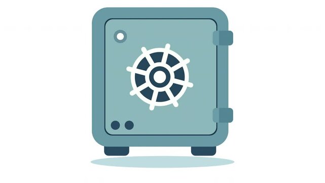 Front view of a blue cartoon bank safe with a combination lock looping animation