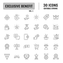 Exclusive benefit line icon set. Editable stroke. Vector illustration