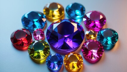 Colorful Round Gemstone Stickers Set Isolated on White Background