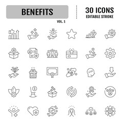 Benefit line icon set. Editable stroke. Vector illustration