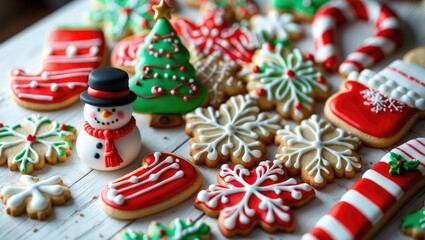 Holiday gingerbread cookies on a white textured background