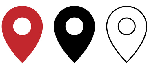 Location icon set. Location pointer vector icon fill and stroke with white background. Location pin icon, location, vector, symbols.