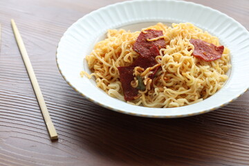 noodle with meat sauce close up
