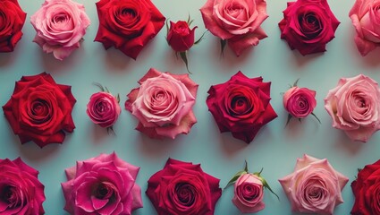 Fototapeta premium Collage of Nine Red Roses with Dark Water and Vibrant Petals