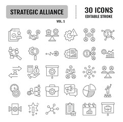Strategic alliance line icon set. Editable stroke. Vector illustration