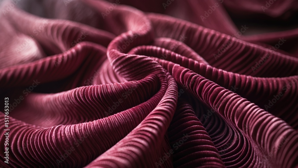Poster close-up of red silk fabric with intricate texture for design use