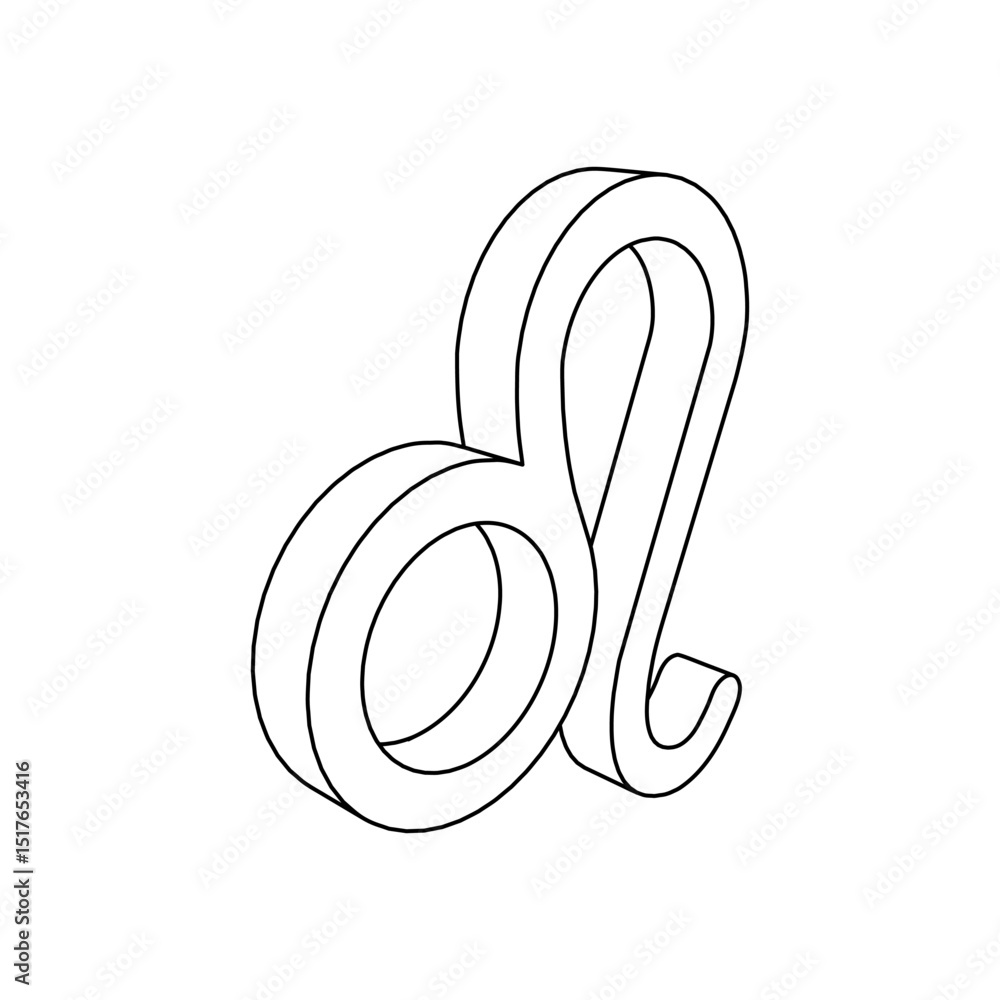 Poster the outline of a large zodiac leo symbol is made with black lines. 3d view of the object in perspect