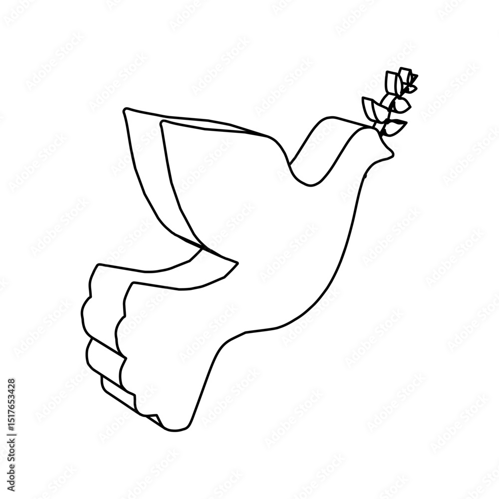 Aufkleber the outline of a large dove of peace symbol is made with black lines. 3d view of the object in persp