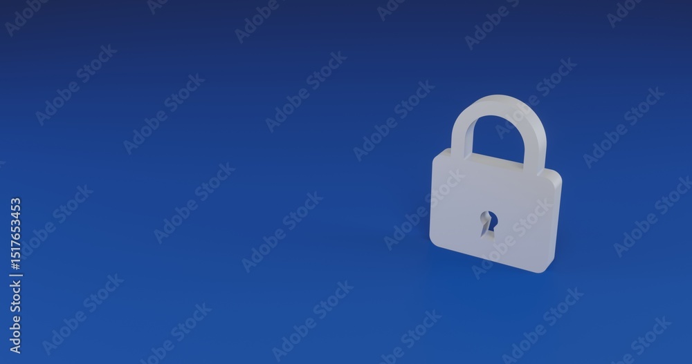 Poster isolated realistic white padlock symbol with shadow. located on the right side of the scene. 3d illu