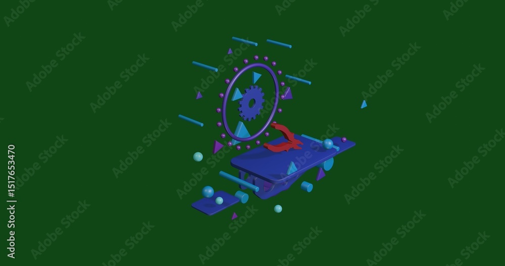 Poster red pliers symbol on a pedestal of abstract geometric shapes floating in the air. abstract concept a