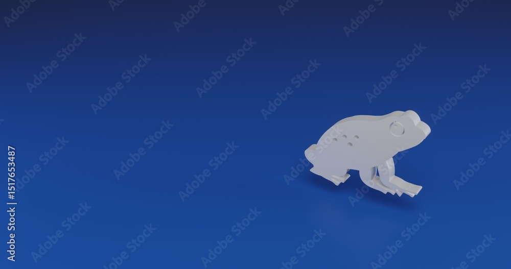 Poster isolated realistic white frog symbol with shadow. located on the right side of the scene. 3d illustr