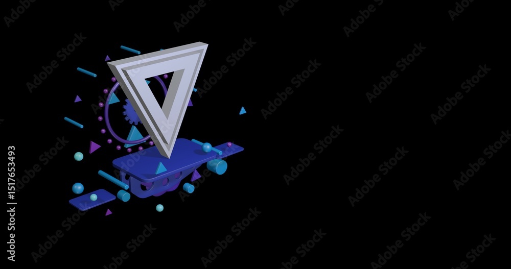 Aufkleber white give way sign on a pedestal of abstract geometric shapes floating in the air. abstract concept