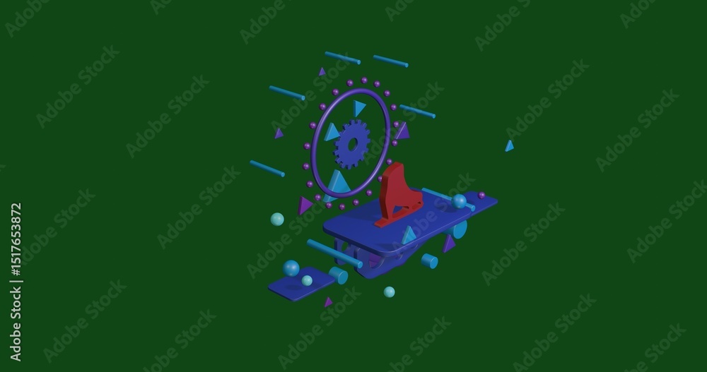 Poster red womens ice skate on a pedestal of abstract geometric shapes floating in the air. abstract concep