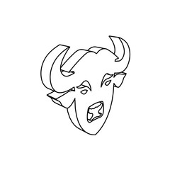The outline of a large buffalo head symbol is made with black lines. 3D view of the object in perspective. Vector illustration on white background