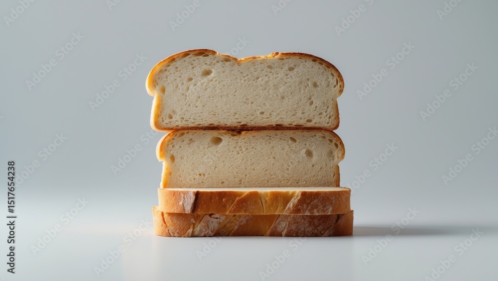 Poster close-up of a single slice of bread with crust on a white background, isolated with clipping paths