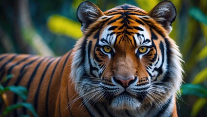 Detailed close-up of a tiger's face in the wild