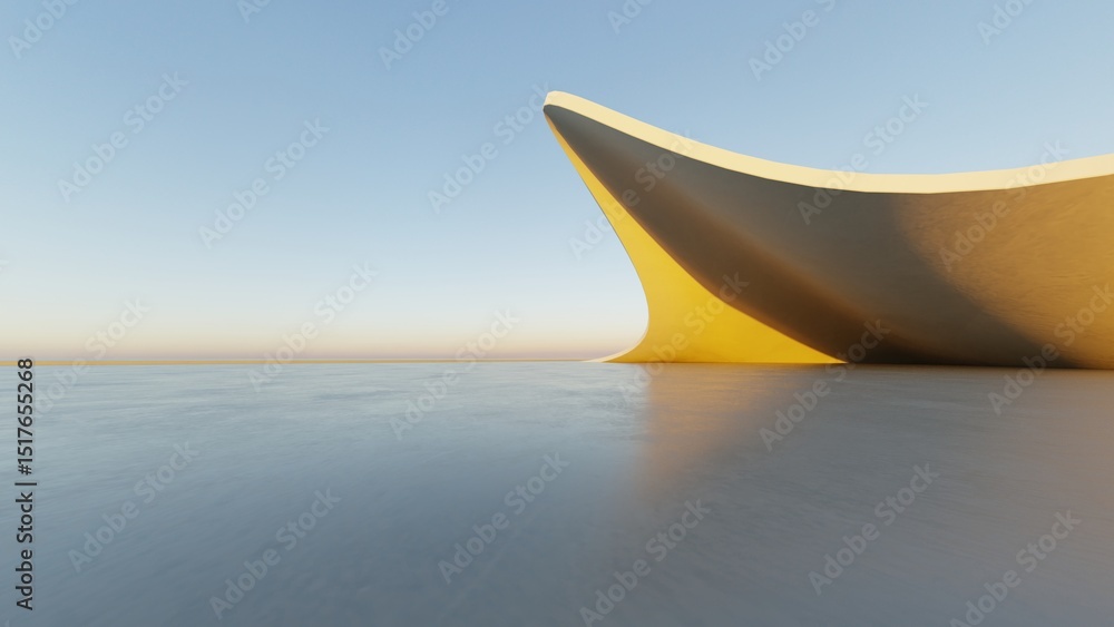 Poster abstract white curved architecture background, empty wavy space with reflected concrete floor, futur
