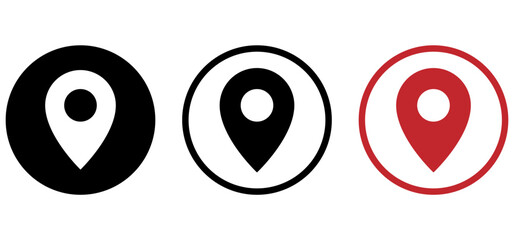 Location icon set. Location pointer vector icon fill and stroke with white background. Location pin icon, location, vector, symbols.