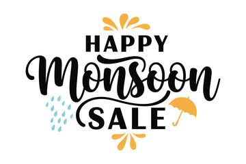 Monsoon Sale Banner Design | Rainy Season Discount Poster with Umbrellas & Raindrops .
