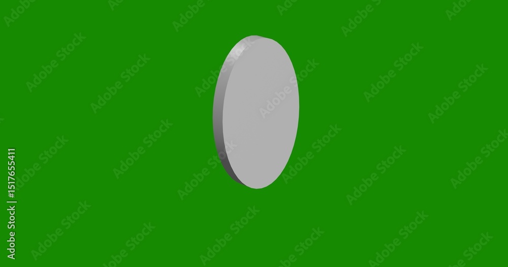 Poster isolated realistic white ellipse symbol front view with shadow. 3d illustration on green chroma key 