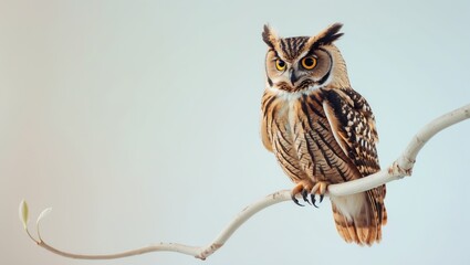Naklejka premium Adorable Small Owl on White Background with Bird Details
