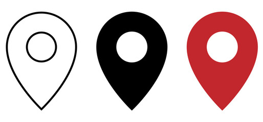Location icon set. Location pointer vector icon fill and stroke with white background. Location pin icon, location, vector, symbols.