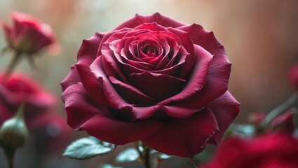 Detailed macro shot of a red rose flower