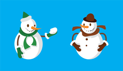 Set of snowmen with hat and gloves