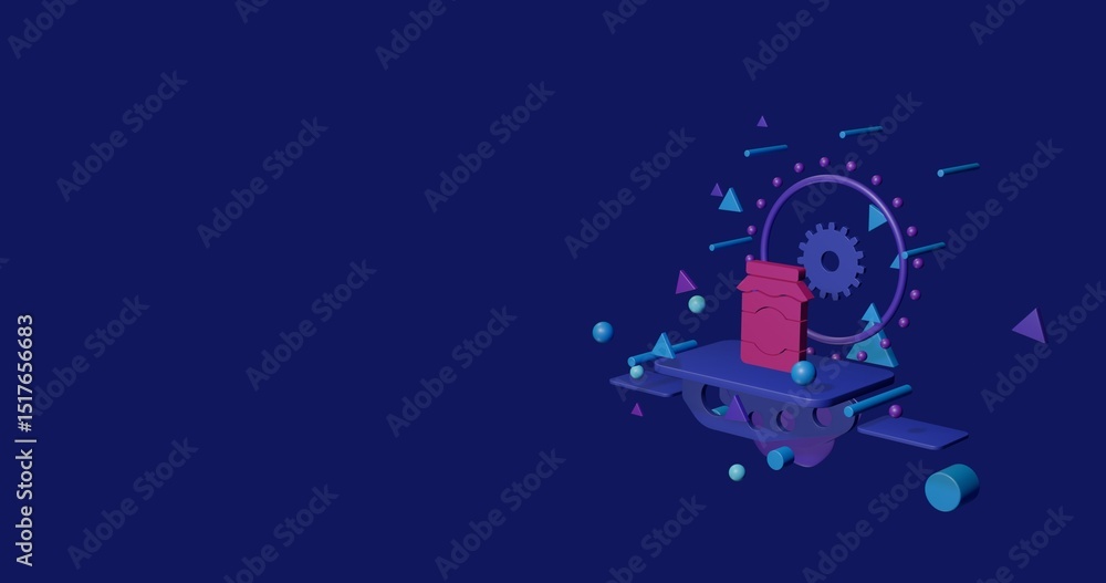 Aufkleber pink jar of jam symbol on a pedestal of abstract geometric shapes floating in the air. abstract conc
