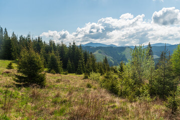View from hiking trail between Nizna Boca and Rovna hola in Low Tatras mountains in Slovakia © honza28683