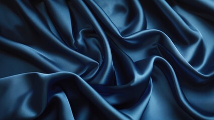 Fototapeta premium Luxurious dark purple and blue silk satin with elegant silky background and ample copy space for design. Wide banner, flat lay, top view table showcasing beautiful soft folds and shiny fabric surface.