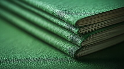 Emerald Echoes: A stack of bound books in verdant harmony, a tranquil study still life