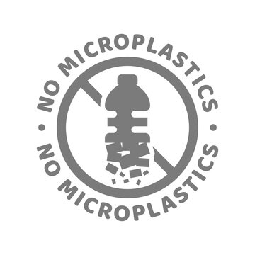 No microplastic, plastics pollution vector label. Microplastics free circle icon with plastic bottle. 