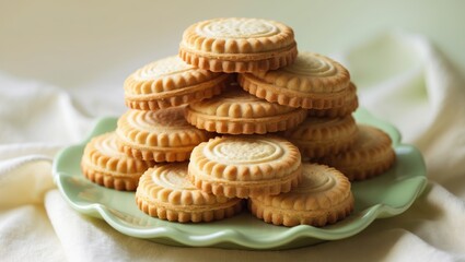 Stack of shortbread biscuits with butter and sugar