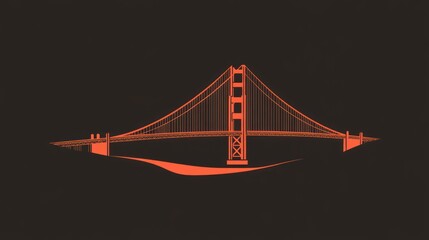 Obraz premium Minimalist iconic bridge structure with orange hues against dark background