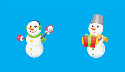 Set of snowmen with hat and gloves