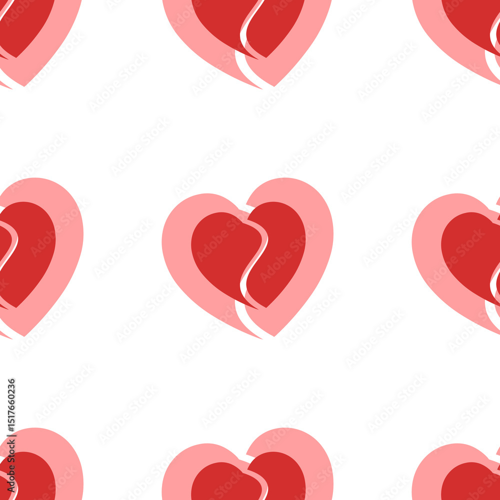 Poster seamless pattern of large isolated red two halves of a heart symbols. the elements are evenly spaced