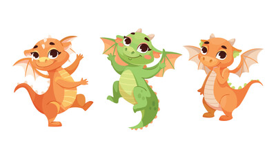 Charming and Cute Cartoon Dragons in Various Playful Poses for Children and Imagination