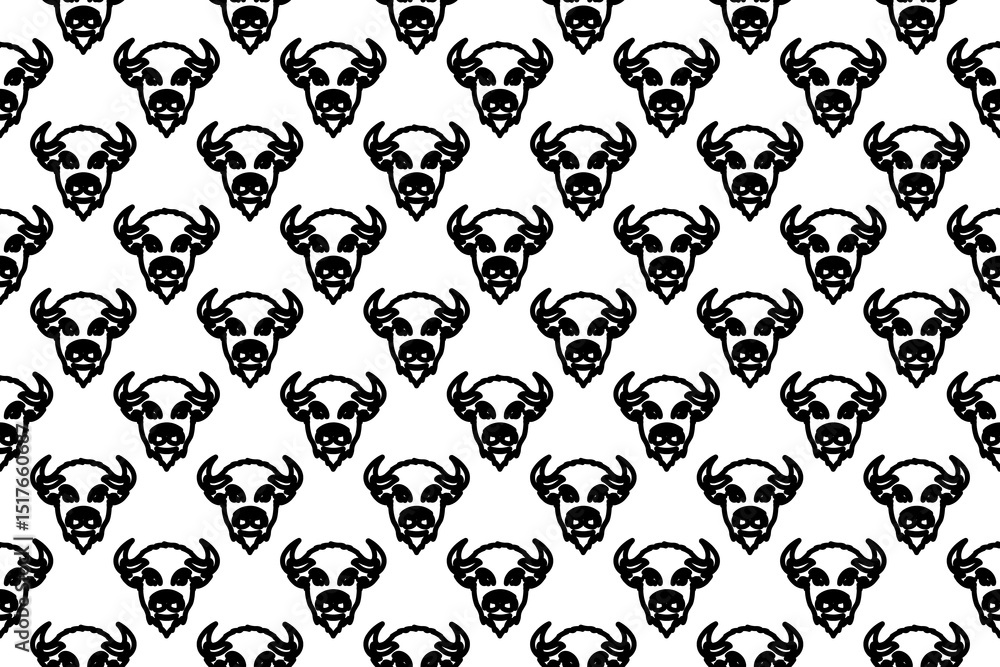 Poster seamless pattern completely filled with outlines of buffalo logos. elements are evenly spaced. illus