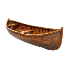 A lovingly crafted wooden rowboat ready for tranquil voyages and silent on transparent background