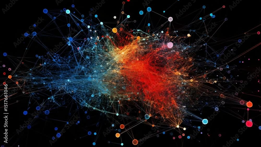 Poster abstract network connection visualization with dynamic color gradients and data points