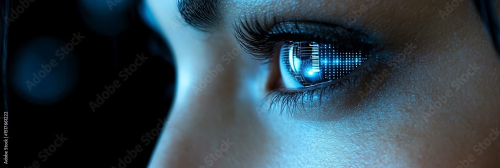 Poster futuristic cybernetic eye with digital interface blending technology and artificial intelligence