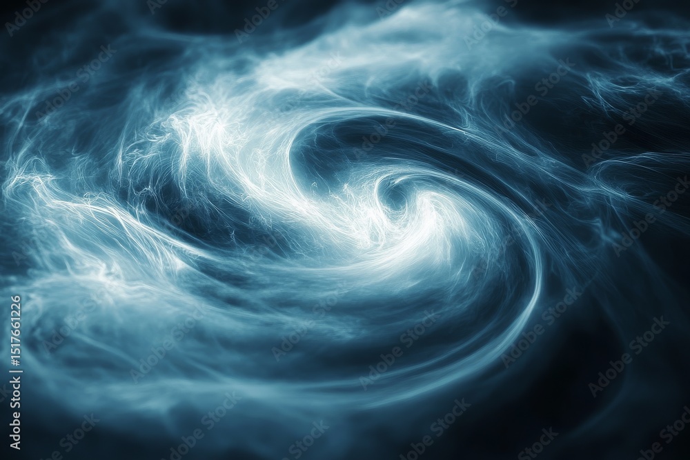 Poster swirling patterns of mist and fog create an ethereal atmosphere in a dark setting with a hint of lig