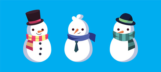 Set of snowmen with hat and gloves