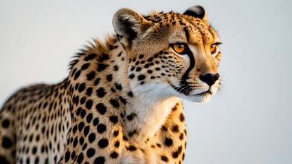 Fototapeta premium Close-up of a majestic cheetah with intense gaze and detailed fur texture on a white background