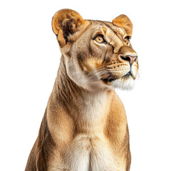 Obraz premium Lioness looking up isolated on transparent background, png