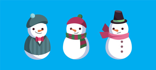 Set of snowmen with hat and gloves