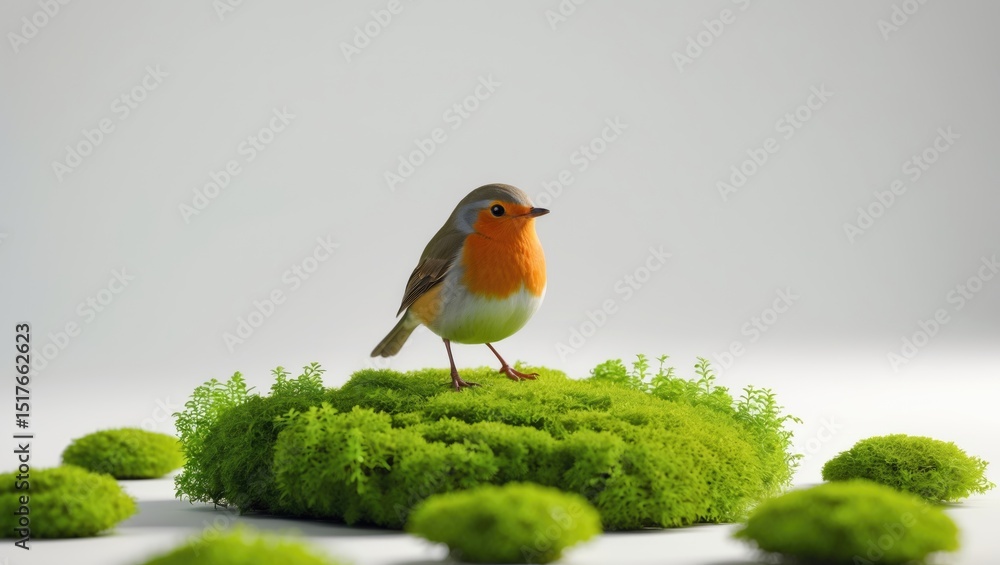 Poster close-up of a robin with red feathers isolated on a white background