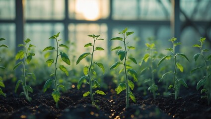 Naklejka premium Tomato Seedling Cultivation for Greenhouse Farming