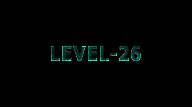 Neon Level 26 text font animation. Neon Level Up text sign. letters spelling out level Up appear on green screen display animation.